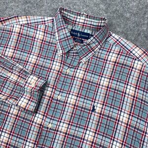 VTG Ralph Lauren Shirt Men XL Blue Red Plaid Blake Long Sleeve Button Down Shirt